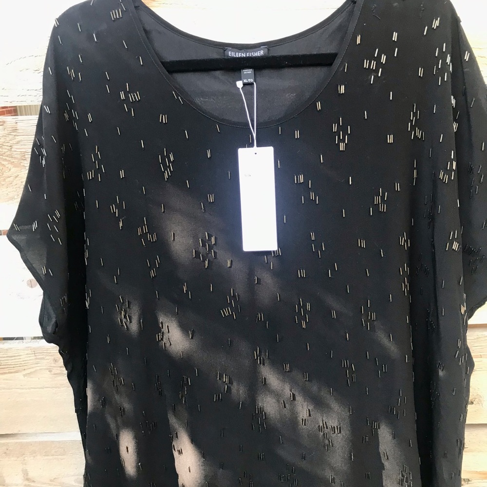 Eileen Fisher Black Short-Sleeve Tunic with Cutout Detail